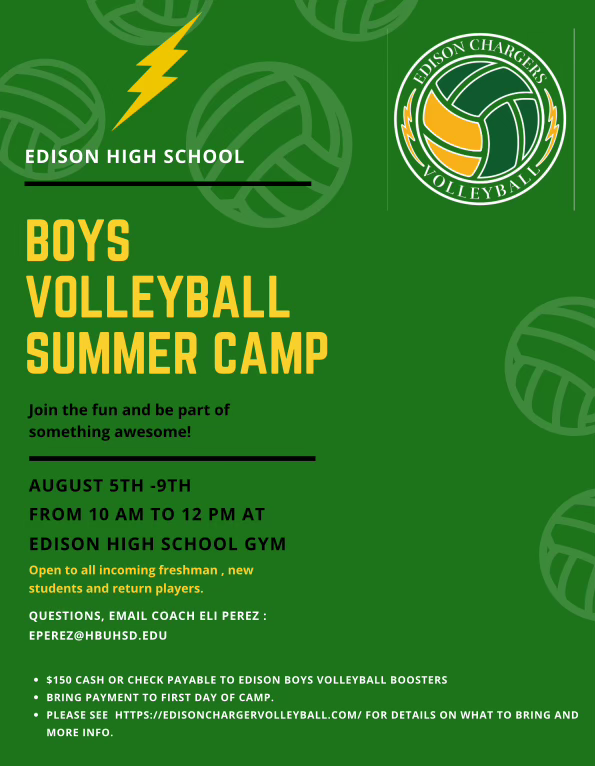 Boys Volleyball Summer Camp (2024) @ Edison Gym
